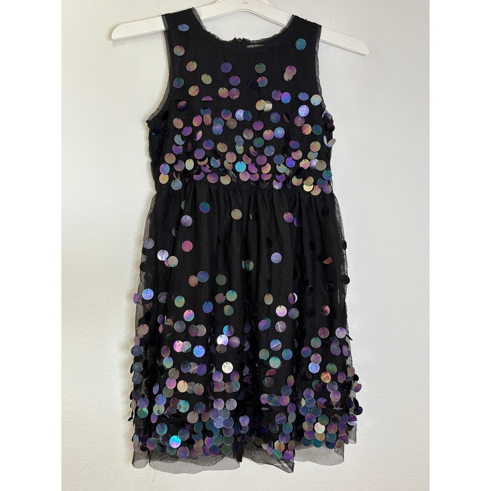Cat & Jack Girls Black Tulle Iridescent Sequin Party Dress L 10/12 Sleeveless